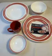 CORELLE Strokes Of Color 6 Piece Dinner Place Setting Red And White