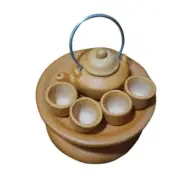 Antique Kitchen Utensil Khantoke pot kettle Thai set Earthenware Hand Carve Mini