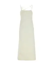 Jil Sander Feather-Trim Square Neck Slip Dress DE34,DE32 White