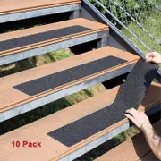 10pcs Extra Wide Non Slip Rubber Stair Treads - 4x30 Black Pre-Cut 80 Grit Anti Slip Grip Tapes for Maximum Traction and Durability - Heavy Duty Non S