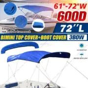 3 Bow 61"-72"W Blue Boat Bimini Top Canopy Cover 600D Polyester Fabric Canvas