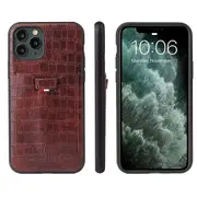 For iPhone 11 Pro Max Case Crocodile Pattern PU Leather Wallet Cover Brown