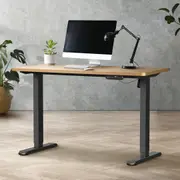 Oikiture 120CM Electric Standing Desk Single Motor Height Adjustable Sit Stand Table Black Frame OAK Tabletop