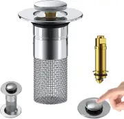 Pop-Up Sink Hair Catcher & Drain Strainer - Removable Stainless Steel Filter Bas