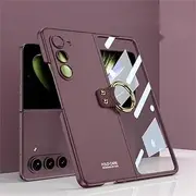 [YBROY] Case for Samsung Galaxy Z Fold5 5G, Ultra-Thin Hard PC + Tempered Glass Protective Film, with Metal Ring, Anti-Scratch, Cover Case for Samsung Galaxy Z Fold5 5G.(Claret)