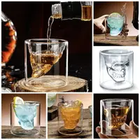 在飛比找樂天市場購物網優惠-[Hare.D]骷髏頭玻璃杯 造型杯 雙層透明玻璃杯 高硼矽
