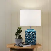 Oriel Lighting CASBAH Moorish Cut Ceramic Table Lamp in Teal Blue