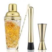 Gold Cocktail Shaker Set - Premium Glass Bartender Kit with Measuring Jigger,...
