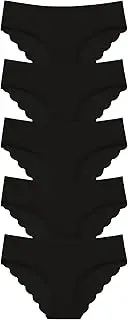 [Kiench] Women's Seamless Briefs Hipster Underwear Pack of 5, 5 Black, Large