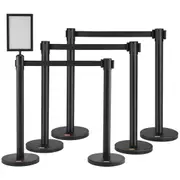 Crowd Control Stanchions, 6-Pack Crowd Control Barriers, Carbon Steel Baking Painted Stanchion Queue Post with Sign Holder & 3PCS 6.5FT Retractable Belt, Belt Barrier Line Divider, Easy