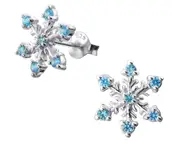 Sterling Silver Snowflake CZ Aqua Stud Earrings