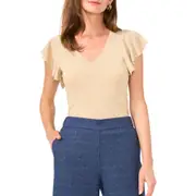 Vince Camuto Metallic Knit Flutter Sleeve Top in Gold at Nordstrom, Size Small