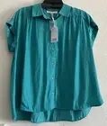 Rose & Olive Teal Blouse Size M Plus Short Sleeve With Glittering Buttons