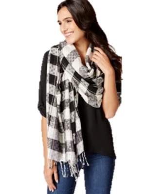 Cejon Basket Weave Confetti Plaid Scarf, Retail $28.00