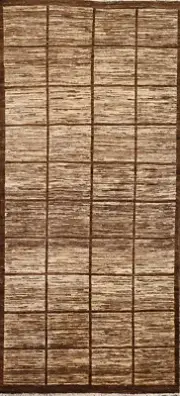 3'x8' Checked Gabbeh Kashkoli Oriental Runner Rug Hand-knotted Hallway Carpet
