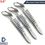 3Pcs Jones Towel Clamps Curved 9cm Sharp Pointed Tips Surgical Clip Forceps