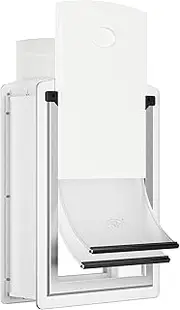 Decormax Steel Dog Door for Wall, Energy Efficient Pet Door, Telescoping Tunnel and Steel Frame, Double Magnetic Flaps and Two Sliding Lock Panels, Easy to Install, White, Medium