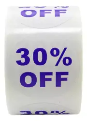 1 Roll of "30% OFF" Discount Labels (500 labels/roll, 1.5" diameter) BPA Free!