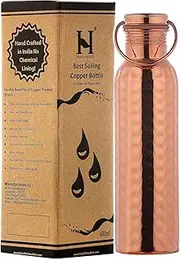 HealthGoodsAU - Pure Copper (99.74%) Hammered Water Bottle with Carrying Handle | Leakproof Seamless Water Bottle for Ayurvedic Benefits 600 Ml (20.28 Fluid Ounce)