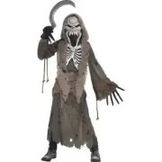 Shrieking Reaper Death Ghost 4 Piece Halloween Child Kids Costume! (Medium 8-10)