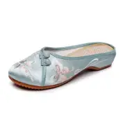Lady Retro Embroideries Slippers Sandals Frog Button Comfort Flats Soft Vintage