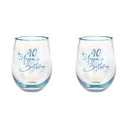 2PK 40th Birthday Blue Foil 13cm/600ml Stemless Wine Glass Cocktail Drinking Cup