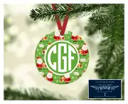 SET OF 4 MONOGRAM INITIALS METAL CHRISTMAS ORNAMENT PERSONALIZED - SANTA - D 21
