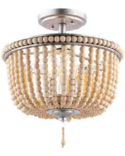 JONATHAN Y Allie 14in 3-Light Wood Bead/LED Semi Flush Mount