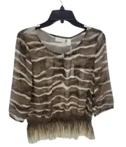 Chicos Top Womens Small 0 Brown Zebra Ombre Chiffon Boho Artsy Blouse NWT