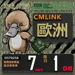 【鴨嘴獸 旅遊網卡】CMLINK 歐洲7日輕量型 吃到飽(歐洲多國共用網卡 波士尼亞4小國)