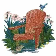 Summer Chair With Chipmunk And Bird Embroidered Iron on/Sew patch [5.2" X 4.85"]