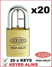 20 x Lockwood Commercial Grade Padlocks + 20 Keys keyed alike 334B45/138