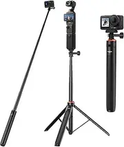 Travel Tripod Stand with Built-in 53.5" Extendable Selfie-Stick for GoPro Hero 13/12/11/10/Max, DJI Osmo Pocket 3, Osmo Action 5 Pro/4, Insta 360 Ace Pro, AKASO EK7000 und Other Action Camera