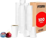 FRAMO 12 Oz Foam Cups (100 Pack) Lightweight Insulated Foam Cups for Coffee,