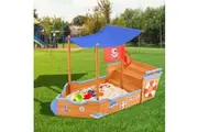 Keezi Kids Sandpit Wooden Boat Sand Pit with Canopy Bench Seat Beach Toys 165cm