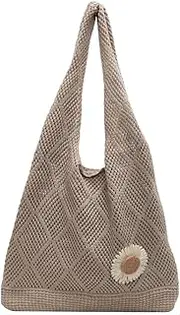 [Generic] Mesh Beach Bag Flower Knit Summer Hobo Bag Aesthetic Knitted Shoulder Bag Hollow Vacation Boho Tote Bag for Women Travel Vacation