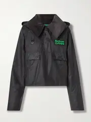 [Barbour] Barbour - + Ganni Corduroy-trimmed Checked Waxed-organic Cotton Jacket - Black - UK 18 UK 18 Black