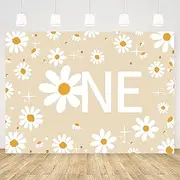 Ayayiya 7x5ft Daisy First Birthday Backdrop Retro Boho Daisy Floral Birthday Photography Background Daisy Groovy One Hippie 1st Birthday Party Decorations Cake Table Banner Photoshoot Prop