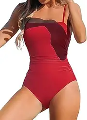 [CUPSHE] Women Swimsuit One Piece Bathing Suit Square Neck Cutout Back Tummy Control with Adjustable Spaghetti Straps