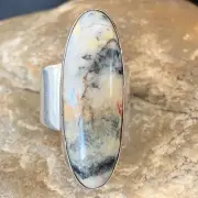 Southwestern Navajo Sterling Silver White Black Cinnabrite Ring Size 6.5 01550