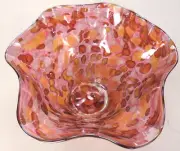 GLASS EYE STUDIO blown glass RUFFLED BOWL (MINT) "iridescent pink / orange"