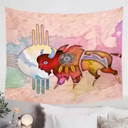 Native American Animal Art Painted Buffalo Tapestry