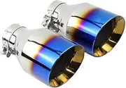 Car Accessories Exhaust Tail tips Muffler Tip Tail End Universal Stainless Steel Straight Flange Blue Compatible For Bmw E46(63mm out 114mm)