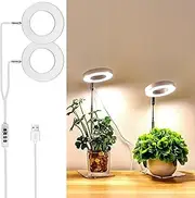 Plant Grow Light, LED Growing Light for Indoor Plants, 2 Head 48 LED Adjustable Height Growing Lamp with Timer, 3 Dimmable Brightness Levels, Low Safe Voltage, Perfect for Small Plants (White)