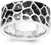 [JewelryWeb] 925 Sterling Silver Artisan Oxidized Solid Back Polished and satin-Polished Rhodium Hammered Ring Band Style-Ring for Women