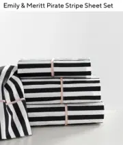NEW Pottery Barn Teen Emily & Meritt Pirate Stripe FULL Sheet Set Black & White