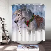 Snowy Christmas with White Horse Shower Curtain
