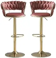 Red Bean Brown Velvet Bar Stools, Kitchen Counter Height Chairs with Back, 360° Rotatable Seat, 64-85cm Adjustable Height, Set of 2