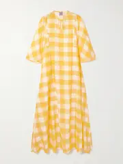 [Thierry Colson] Thierry Colson - Rachel Gingham Linen And Cotton-blend Maxi Dress - Yellow - small small Yellow