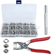 LEONTOOL Grommet Eyelet Pliers Kit 200 Sets Fabric Snaps Clothing Snaps Fasteners Kit 10mm Metal Snaps Buttons with Fastener Pliers Press Tool and Storage Box for Fabric Leather Belt Shoes Clothes